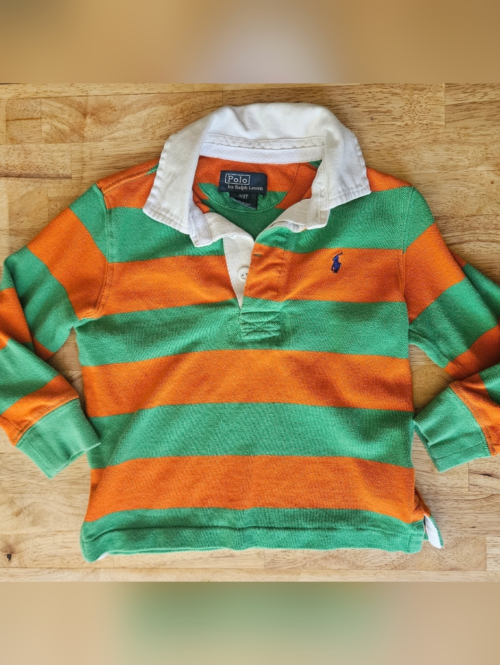 Ralph Lauren Orange & Green Striped Rugby Polo